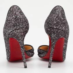 Pre Owned Christian Louboutin Black Glitter Iriza Pointed Toe D'orsay Pumps Size 39.5