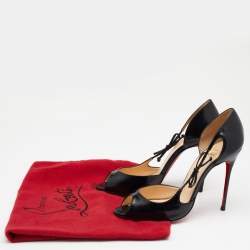 Pre Owned Christian Louboutin Black Leather Bow Detail Peep Toe Pumps Size 39