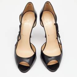 Pre Owned Christian Louboutin Black Leather Bow Detail Peep Toe Pumps Size 39