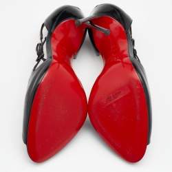 Pre Owned Christian Louboutin Black Leather Bow Detail Peep Toe Pumps Size 39