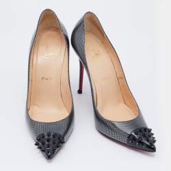 Pre Owned حذاء كعب عالي كريستيان لوبوتان جيو سبايكد جلد منقوش ثنائي اللون مقدمة مدببة مقاس 40.5