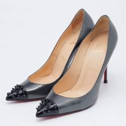 Pre Owned حذاء كعب عالي كريستيان لوبوتان جيو  سبايكد جلد منقوش ثنائي اللون مقدمة مدببة مقاس 40.5