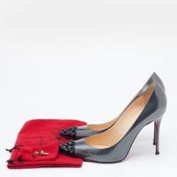 Pre Owned حذاء كعب عالي كريستيان لوبوتان جيو سبايكد جلد منقوش ثنائي اللون مقدمة مدببة مقاس 40.5