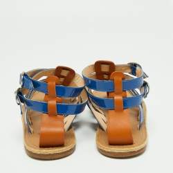 Pre Owned Christian Louboutin Blue/Brown Patent Leather Caged Espadrille Flat Sandals Size 40