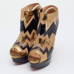 Christian Louboutin Multicolor Patent Leather And Mesh Peep toe Booties Size 38.5