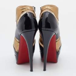 Christian Louboutin Multicolor Patent Leather And Mesh Peep toe Booties Size 38.5