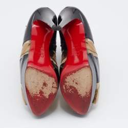 Christian Louboutin Multicolor Patent Leather And Mesh Peep toe Booties Size 38.5