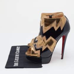 Christian Louboutin Multicolor Patent Leather And Mesh Peep toe Booties Size 38.5