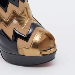 Christian Louboutin Multicolor Patent Leather And Mesh Peep toe Booties Size 38.5