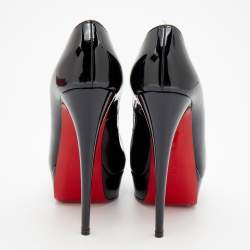 Pre Owned Christian Louboutin Black Patent Leather Lady Peep Toe Platform Pumps Size 38.5