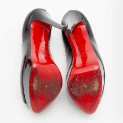 Pre Owned Christian Louboutin Black Patent Leather Lady Peep Toe Platform Pumps Size 38.5