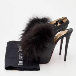 Pre Owned Christian Louboutin Black Leather And Splash Fur Peep Toe Platform Sandals Size 39