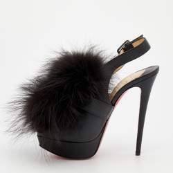 Pre Owned Christian Louboutin Black Leather And Splash Fur Peep Toe Platform Sandals Size 39