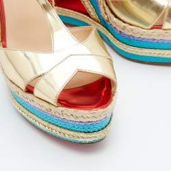 Pre Owned Christian Louboutin Metallic Gold Leather Trotolita Wedge Ankle Strap Sandals Size 40