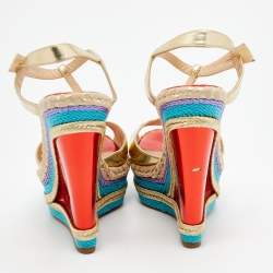 Pre Owned Christian Louboutin Metallic Gold Leather Trotolita Wedge Ankle Strap Sandals Size 40