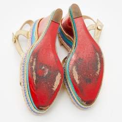 Pre Owned Christian Louboutin Metallic Gold Leather Trotolita Wedge Ankle Strap Sandals Size 40