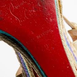 Pre Owned Christian Louboutin Metallic Gold Leather Trotolita Wedge Ankle Strap Sandals Size 40