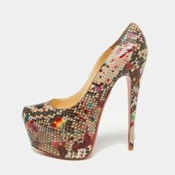Pre Owned Christian Louboutin Multicolor Python Leather Daffodile Platform Pumps Size 38.5
