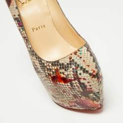 Pre Owned Christian Louboutin Multicolor Python Leather Daffodile Platform Pumps Size 38.5
