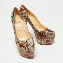Pre Owned Christian Louboutin Multicolor Python Leather Daffodile Platform Pumps Size 38.5