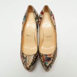 Pre Owned Christian Louboutin Multicolor Python Leather Daffodile Platform Pumps Size 38.5