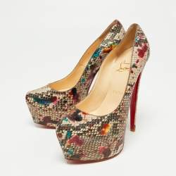 Pre Owned Christian Louboutin Multicolor Python Leather Daffodile Platform Pumps Size 38.5
