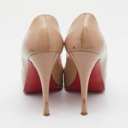 Pre Owned Christian Louboutin Beige Patent Leather New Prive Peep Toe Pumps Size 37
