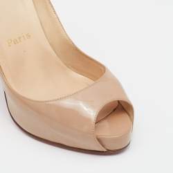 Pre Owned Christian Louboutin Beige Patent Leather New Prive Peep Toe Pumps Size 37