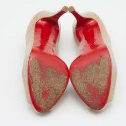 Pre Owned Christian Louboutin Beige Patent Leather New Prive Peep Toe Pumps Size 37