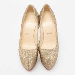 Christian Louboutin Metallic Gold Crystal Embellished Leather Daffodile Platform Pumps Size 38.5