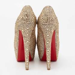 Christian Louboutin Metallic Gold Crystal Embellished Leather Daffodile Platform Pumps Size 38.5