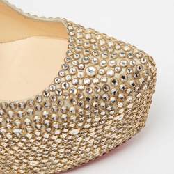 Christian Louboutin Metallic Gold Crystal Embellished Leather Daffodile Platform Pumps Size 38.5