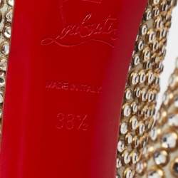 Christian Louboutin Metallic Gold Crystal Embellished Leather Daffodile Platform Pumps Size 38.5