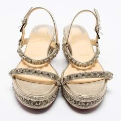 Pre Owned Christian Louboutin Gold Leather Pyraclou Studded Platform Sandals Size 39