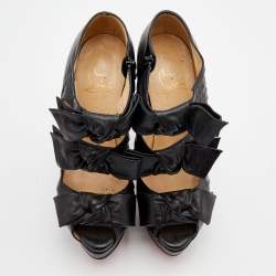 Christian Louboutin Black Leather Madame Butterfly Platform Booties Size 37