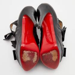 Christian Louboutin Black Leather Madame Butterfly Platform Booties Size 37