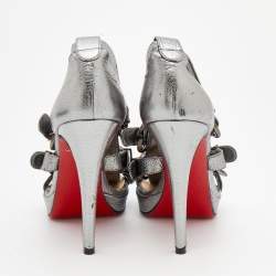 Pre Owned Christian Louboutin Metallic Silver Leather Buckle Sandals Size 35.5