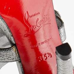 Pre Owned Christian Louboutin Metallic Silver Leather Buckle Sandals Size 35.5