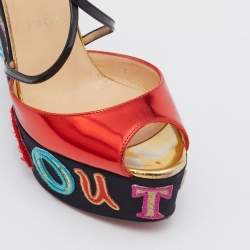 مملوكة مسبقًا صندل كريستيان لوبوتان لوبي زيبا جلد وجلد لامع أسود / أحمر نعل روكي سيور متقاطعة  مقاس 37.5