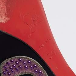 مملوكة مسبقًا صندل كريستيان لوبوتان لوبي زيبا جلد وجلد لامع أسود / أحمر نعل روكي سيور متقاطعة  مقاس 37.5