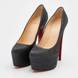 مملوكة مسبقًا حذاء كعب عالي كريستيان لوبوتان دافوديل غليتر أسود نعل سميك مقاس 38