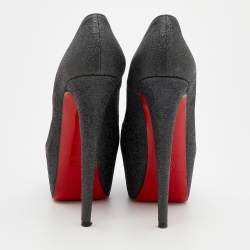 مملوكة مسبقًا حذاء كعب عالي كريستيان لوبوتان دافوديل غليتر أسود نعل سميك مقاس 38