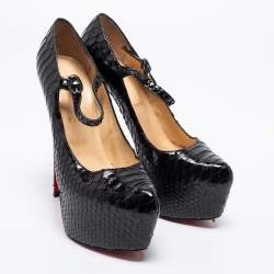 Pre Owned Christian Louboutin Black Python Lady Daf Mary Jane Pumps Size 39.5