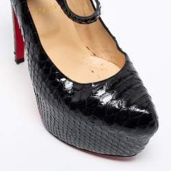 Pre Owned Christian Louboutin Black Python Lady Daf Mary Jane Pumps Size 39.5