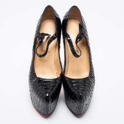 Pre Owned Christian Louboutin Black Python Lady Daf Mary Jane Pumps Size 39.5