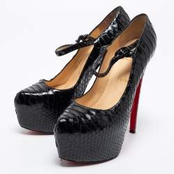 Pre Owned Christian Louboutin Black Python Lady Daf Mary Jane Pumps Size 39.5