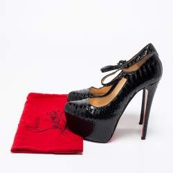 Pre Owned Christian Louboutin Black Python Lady Daf Mary Jane Pumps Size 39.5