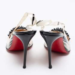 Pre Owned Christian Louboutin Black/White Patent Leather And PVC Epoca Sandals Size 37