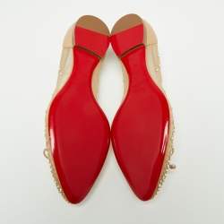 Pre Owned Christian Louboutin Beige Mesh And Leather Strass Patio Ballet Flats Size 36