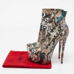 Christian Louboutin Multicolor Python Skull Mexico Daf Ankle Boots Size 38
